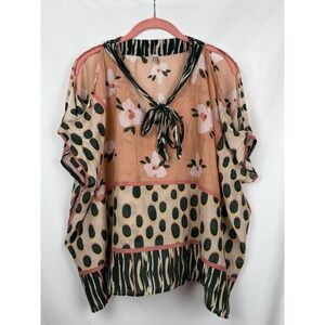 bLAnk London Kaftan Blouse One Size Floral Polka Dot Boho Cold Shoulder Tunic